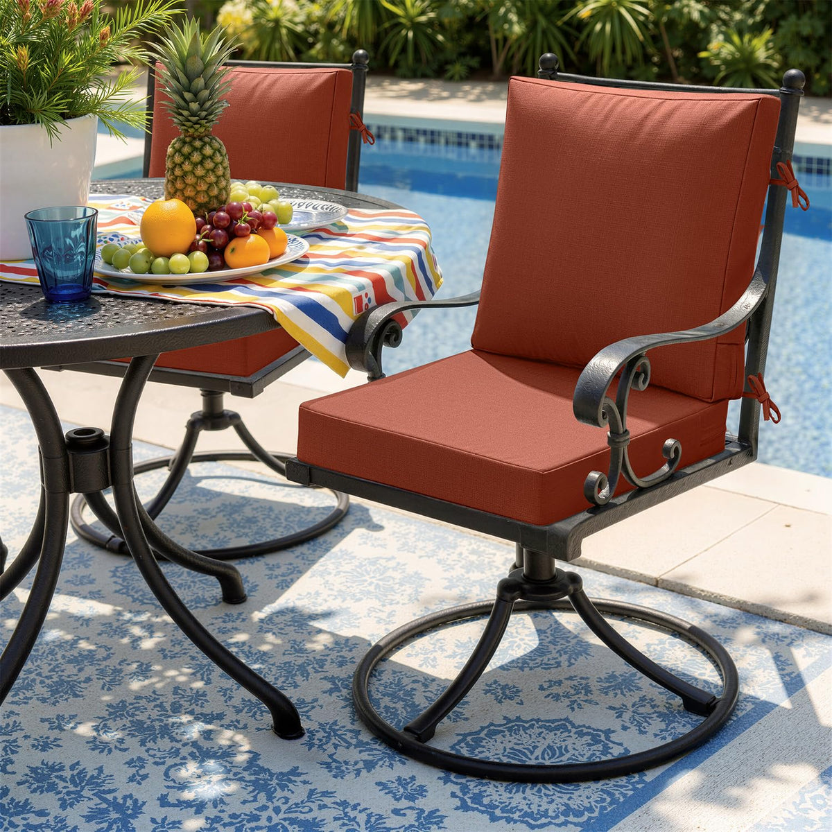 MIULEE burnt orange back cushion with ties ensures secure outdoor fit.