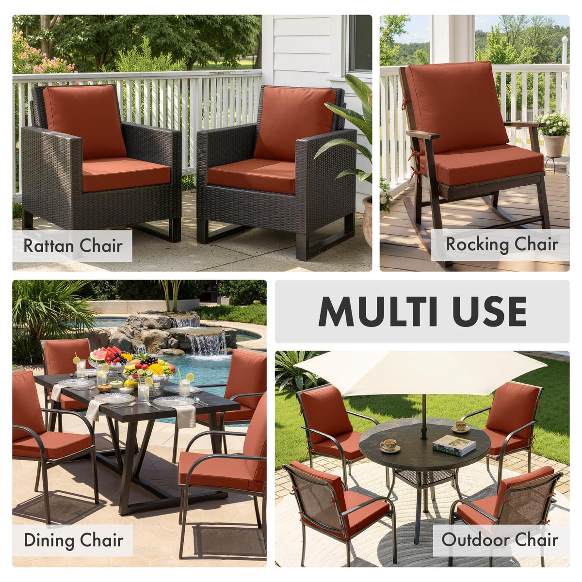 MIULEE burnt orange dining chair on patio demonstrates versatile outdoor use.
