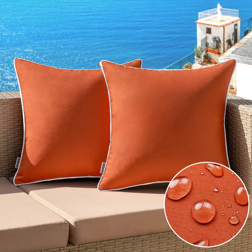 MIULEE burnt orange outdoor pillow cover in 18x18 for patio ambiance