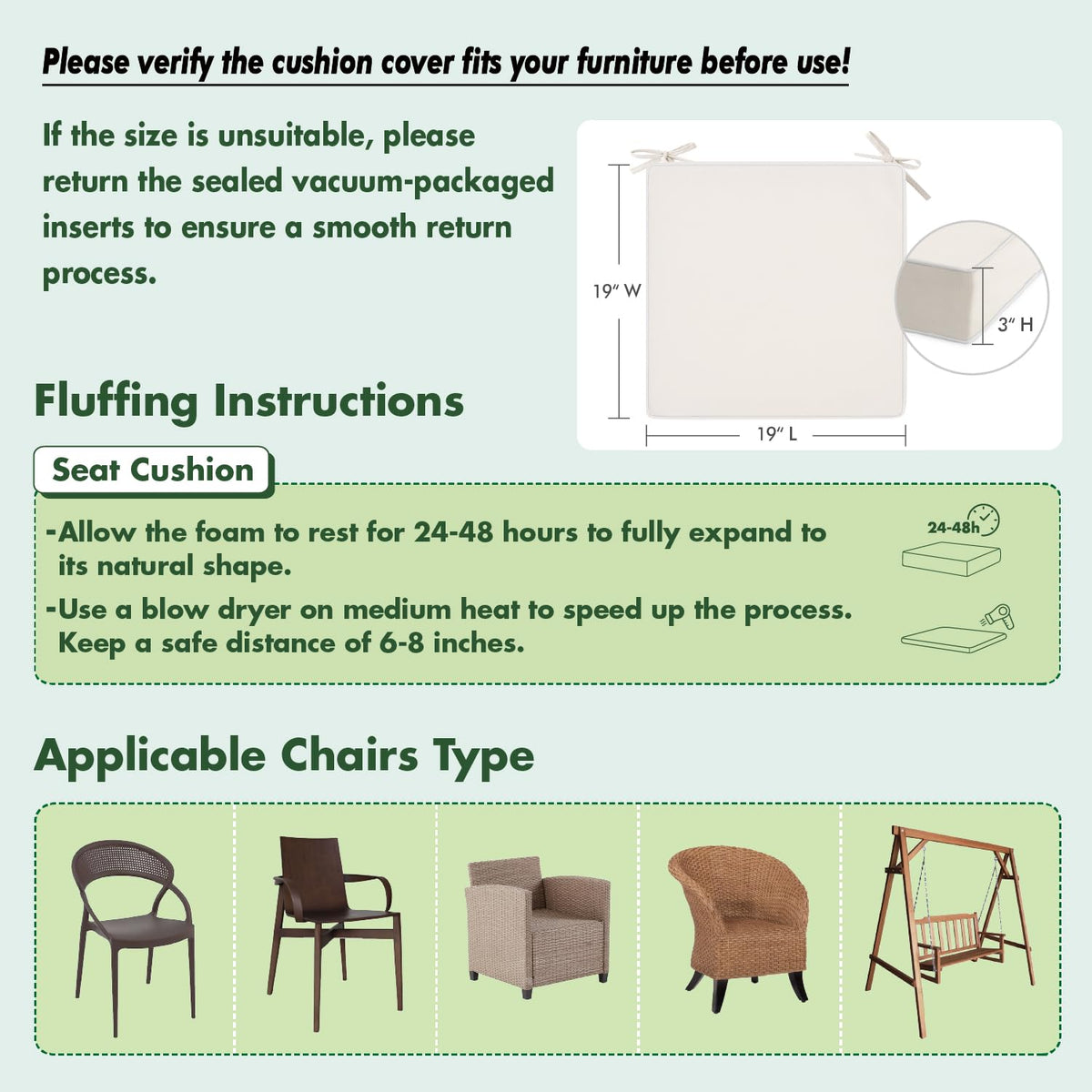 Secure ties keep MIULEE cushions in place on outdoor chairs