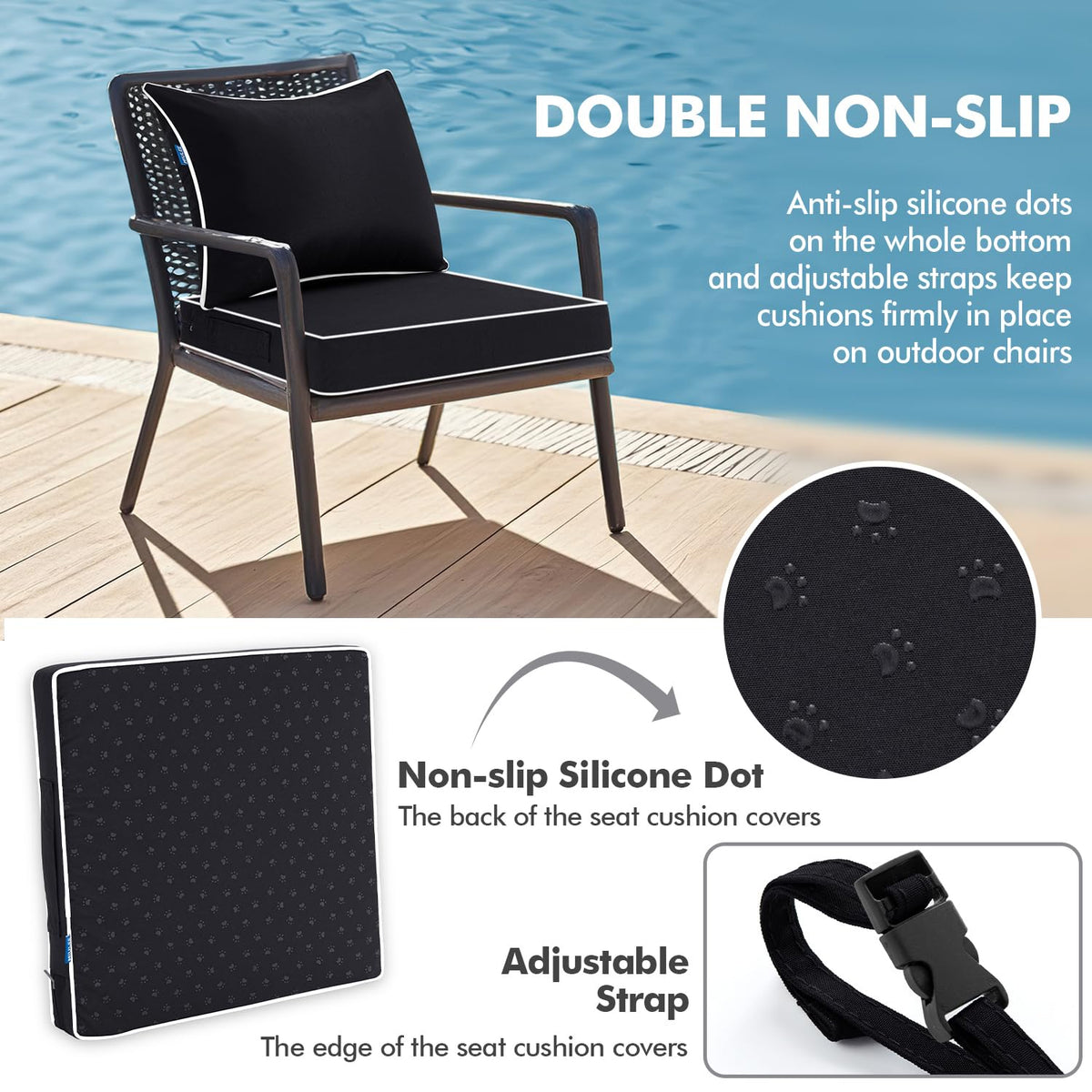 MIULEE cushion with DWR coating demonstrates rain and spill resistance for outdoor use.