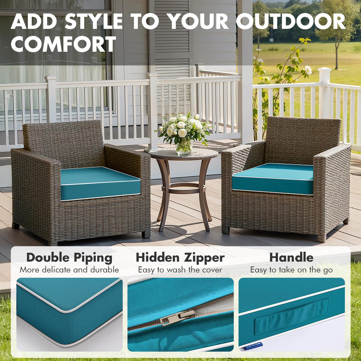 MIULEE cushions with adjustable straps secure to chairs