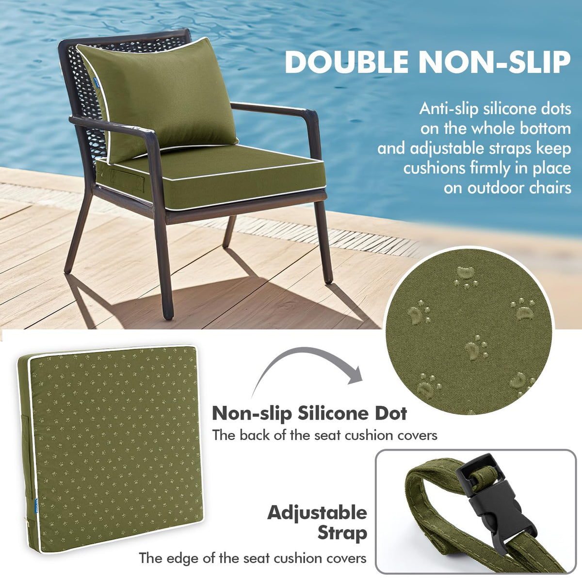 MIULEE cushion with adjustable straps stays securely in place.