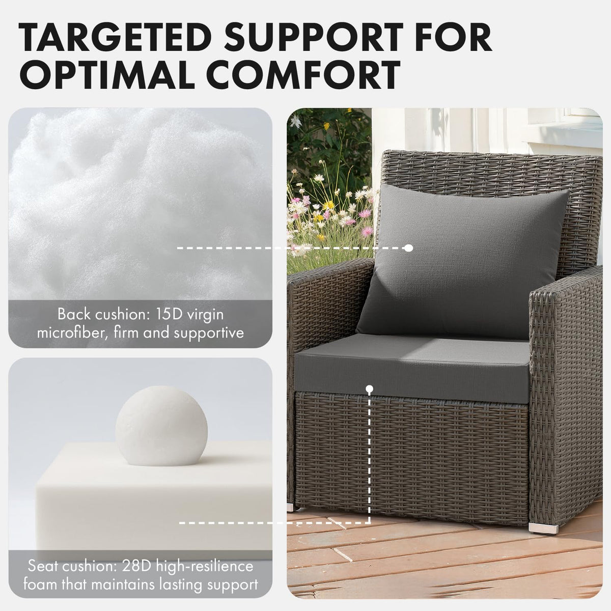 MIULEE dark grey outdoor chair cushion back 24x24 offers supportive, balanced seating.