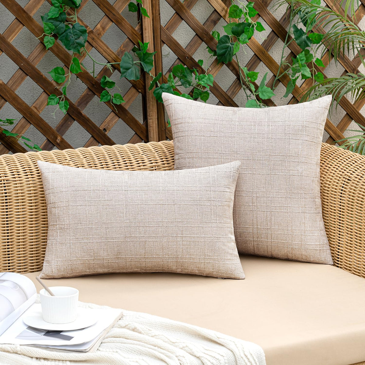 MIULEE durable polyester pillow cover, weather-ready for garden and balcony settings.