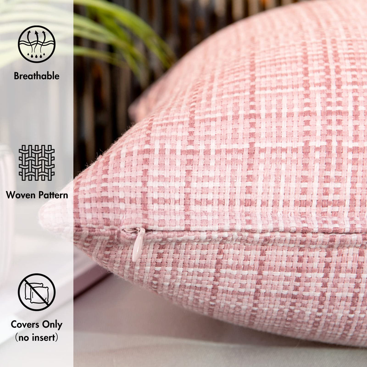 MIULEE farmhouse-style pink pillow cover for cozy indoor decor.
