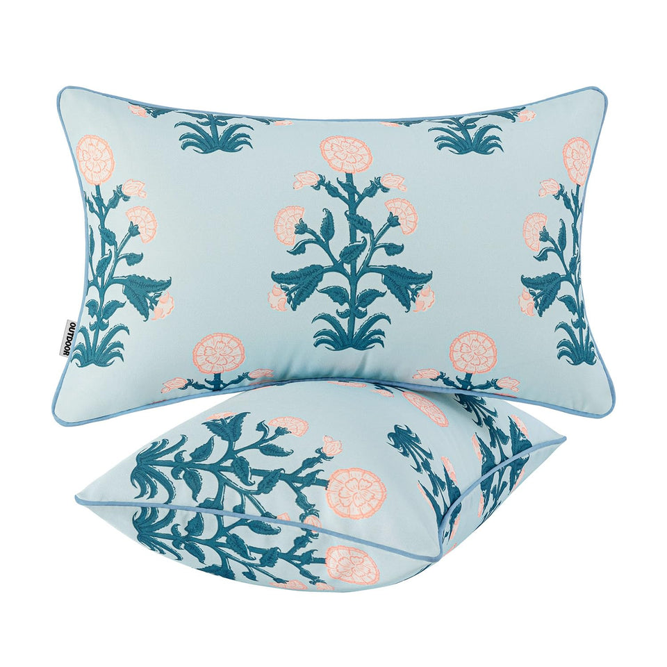 MIULEE floral outdoor lumbar cover on a patio sofa adds vintage charm.