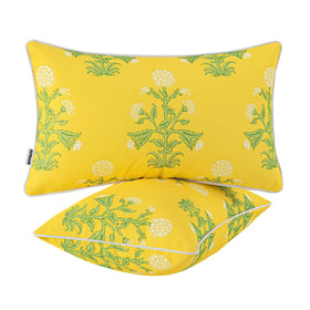 MIULEE floral outdoor lumbar pillow cover closeup showing vintage pattern for refined patio decor.