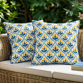 MIULEE floral outdoor pillow cover in light yellow and blue for patio decor