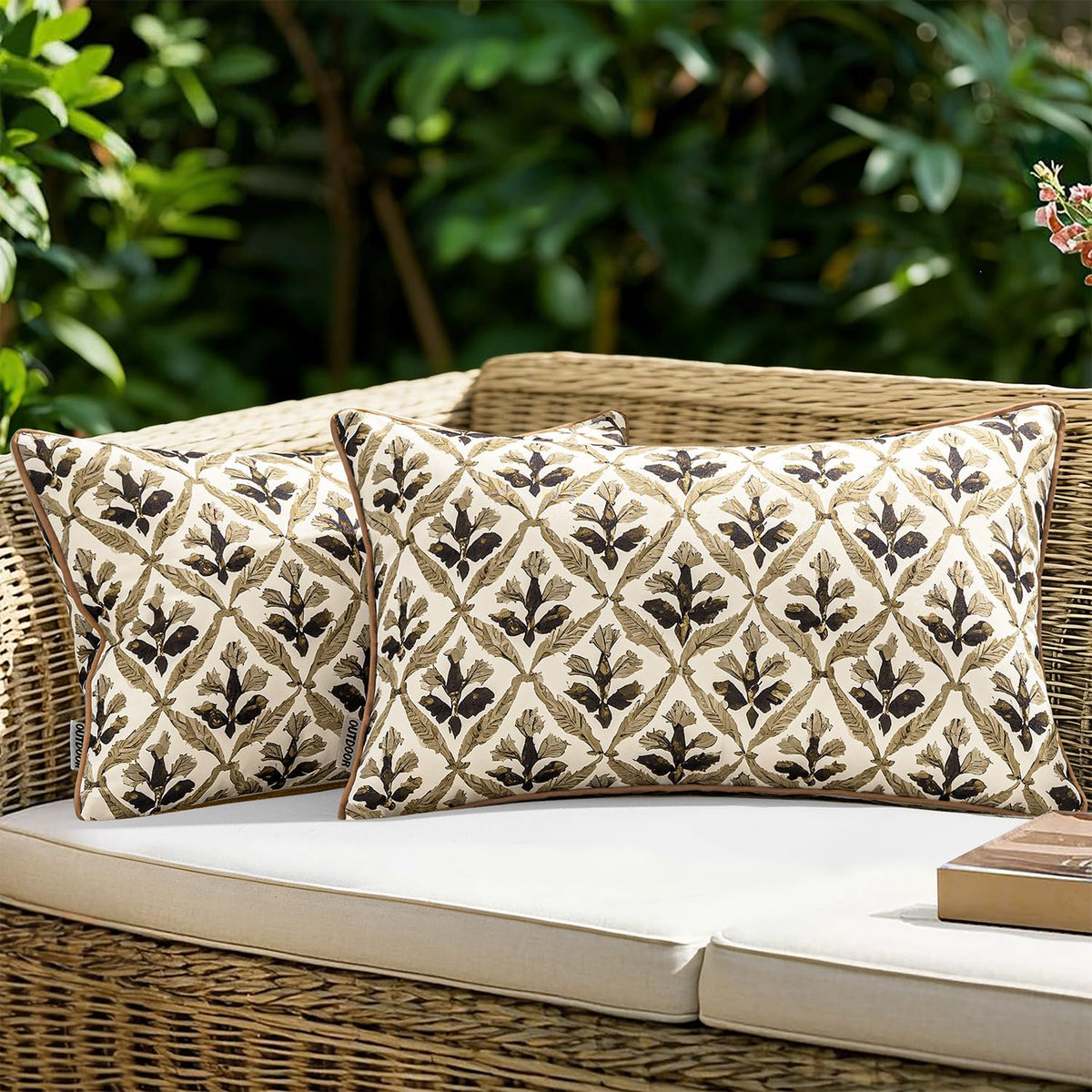 MIULEE flower-print outdoor pillow cover for 12x20 cushions adds vibrant garden charm.