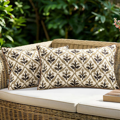 MIULEE flower-print outdoor pillow cover for 12x20 cushions adds vibrant garden charm.