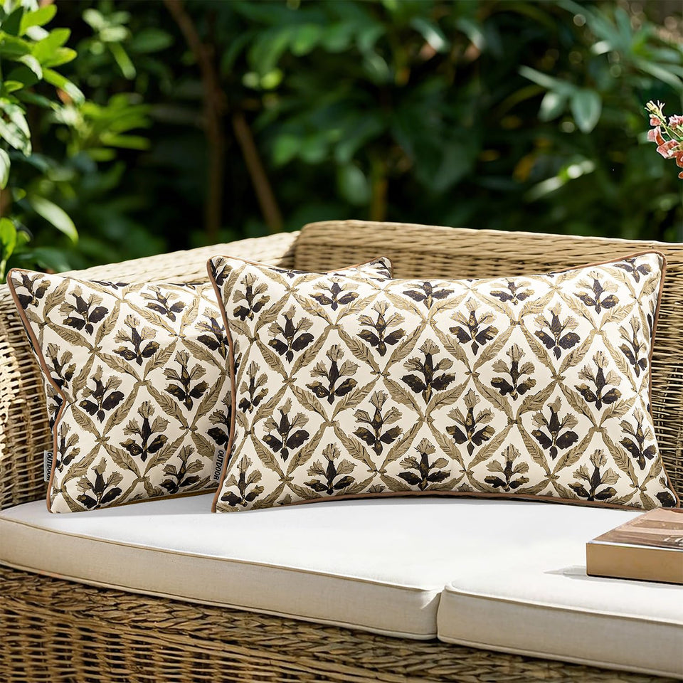 MIULEE flower-print outdoor pillow cover for 12x20 cushions adds vibrant garden charm.