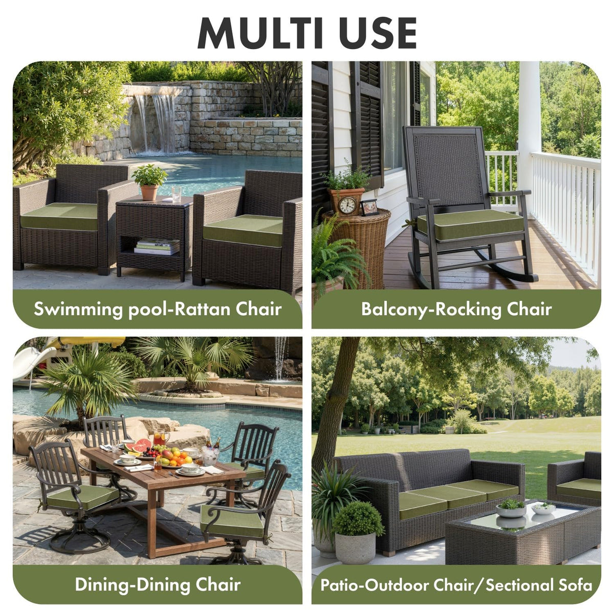 MIULEE cushion size 48x18x3 inches fits most outdoor chairs.