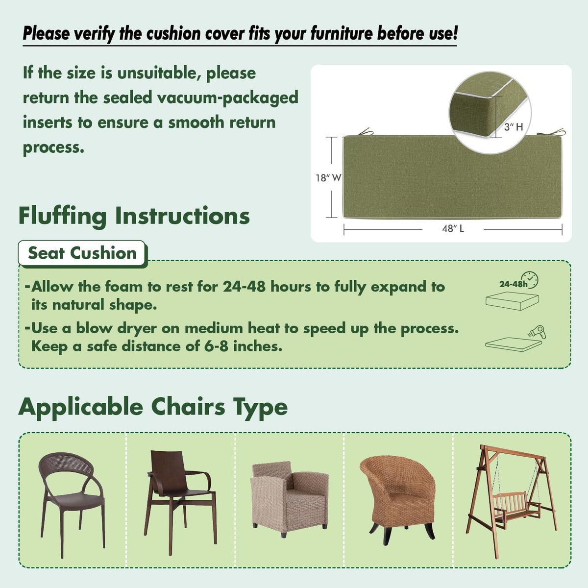 MIULEE cushion includes secure ties to prevent slipping on chairs.