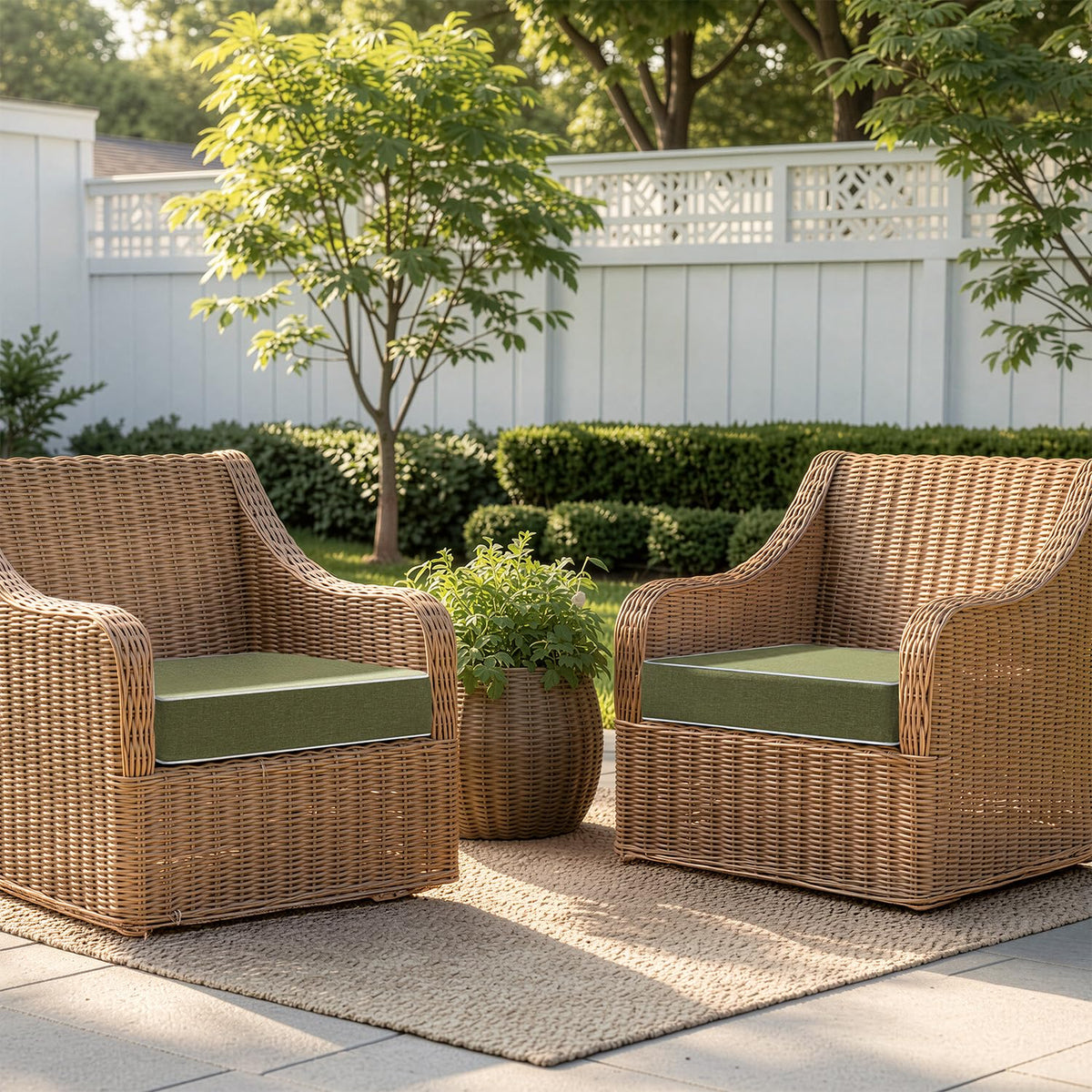 MIULEE green cushions displaying waterproof cover for rain protection.