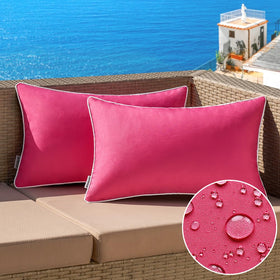 MIULEE hot pink outdoor pillow cover 12x20 for patio use and weather resistance.