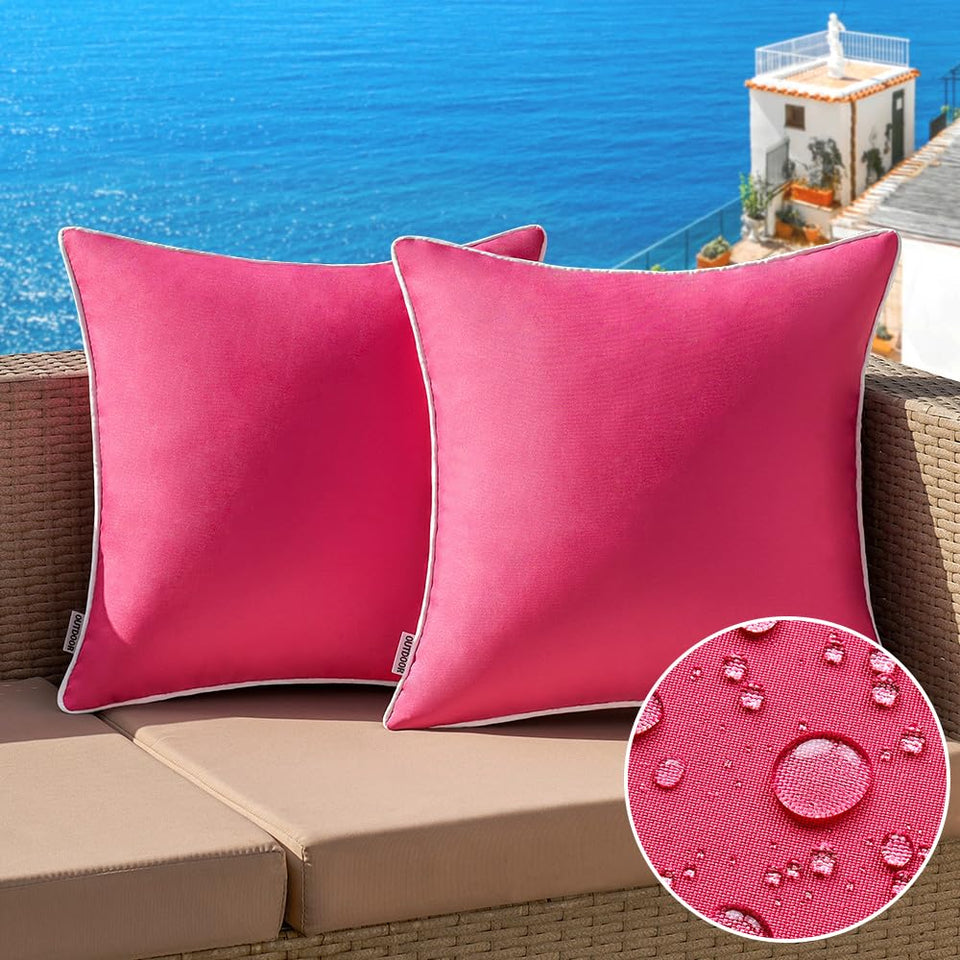 MIULEE hot pink outdoor pillow cover 20x20 with water-resistant fabric for patios.