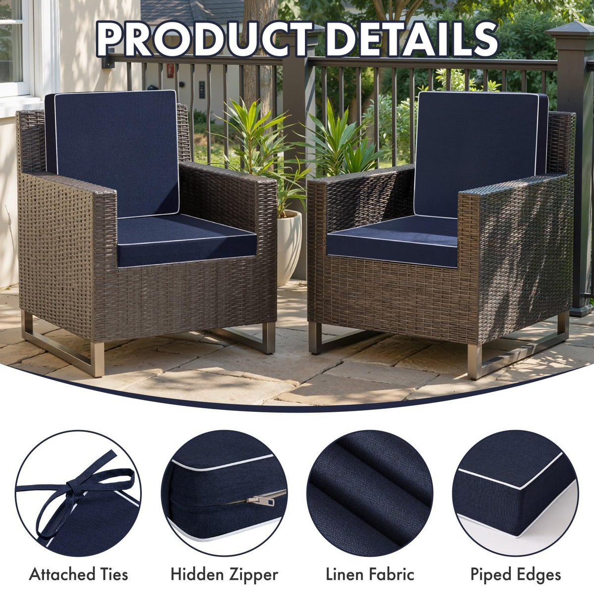 MIULEE navy cushions feature hidden zippers for easy cover removal