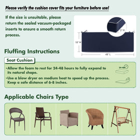 MIULEE navy cushion includes secure ties to prevent slipping during use
