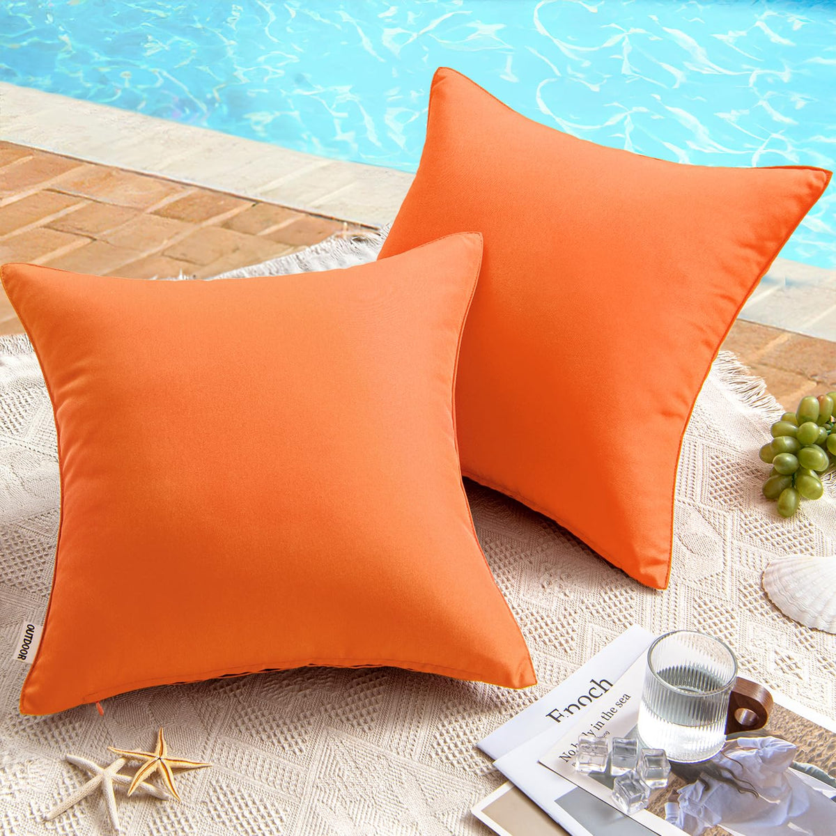 MIULEE orange outdoor pillow cover on a patio, durable and waterproof