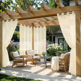 MIULEE outdoor curtain beige for patio with waterproof protection and grommet top.