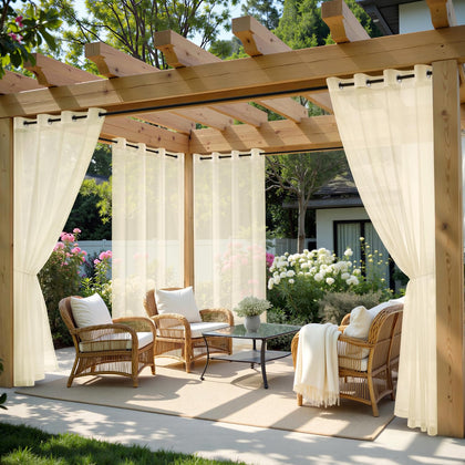 MIULEE outdoor curtain beige for patio with waterproof protection and grommet top.