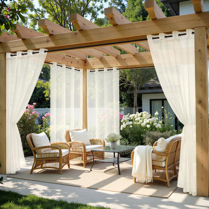 MIULEE outdoor curtain waterproof four panel set in ivory with grommet header for patio use