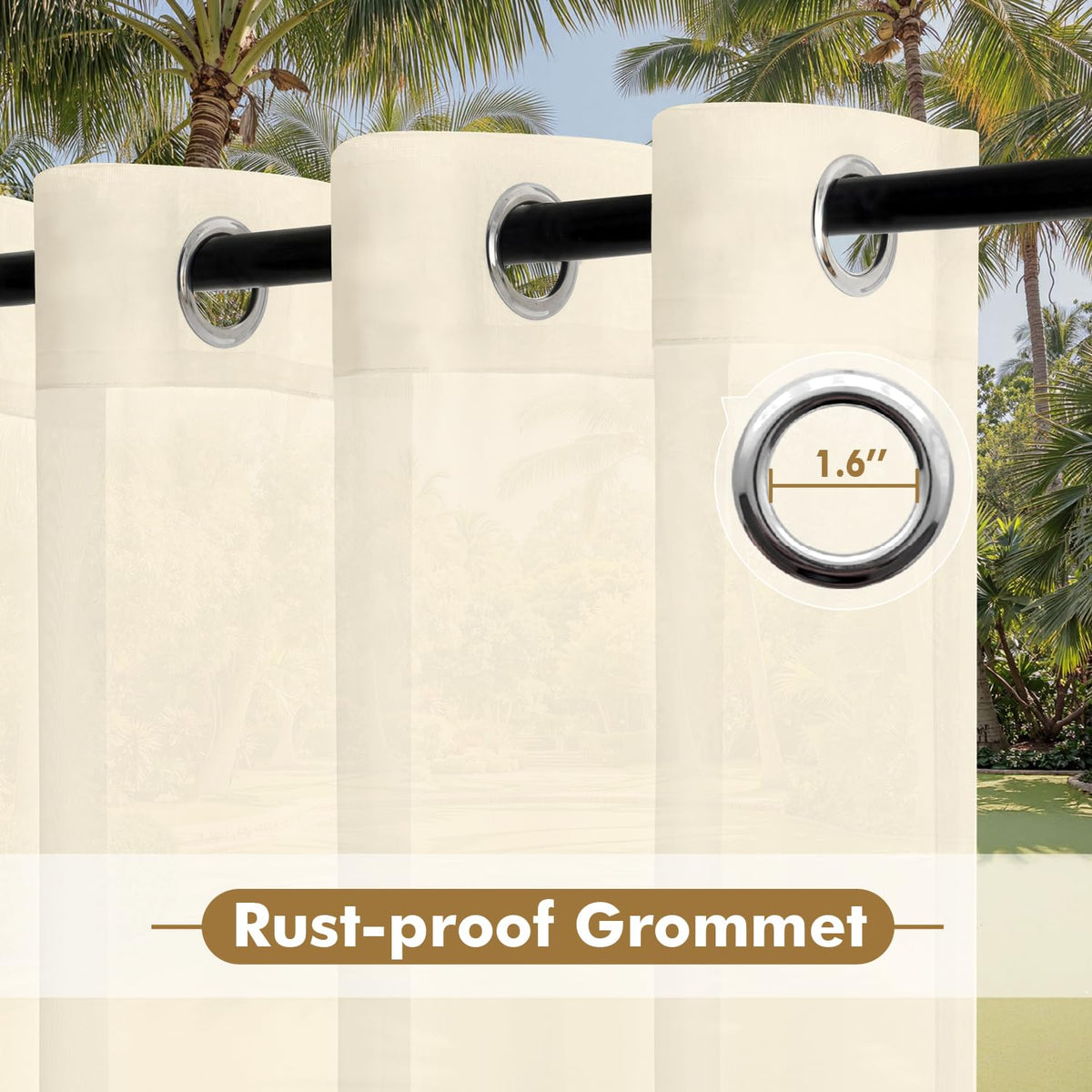 Grommet-top design fits standard rods for quick installation.