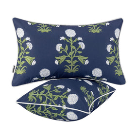 MIULEE outdoor floral lumbar pillow cover 12x20 navy adds color to patio seating.