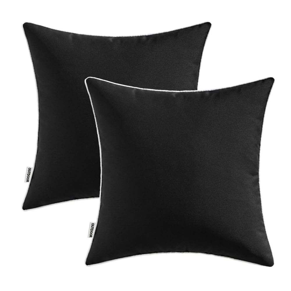 MIULEE outdoor pillow cover 24x24 black coordinate with patio decor on sofa.