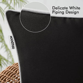 MIULEE outdoor pillow cover 24x24 black side closeup shows durable waterproof fabric.