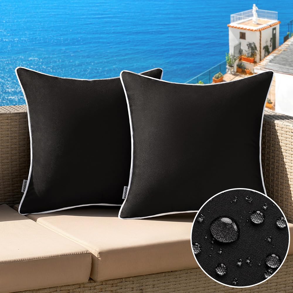 MIULEE outdoor pillow cover in black for patio use with water-resistant fabric