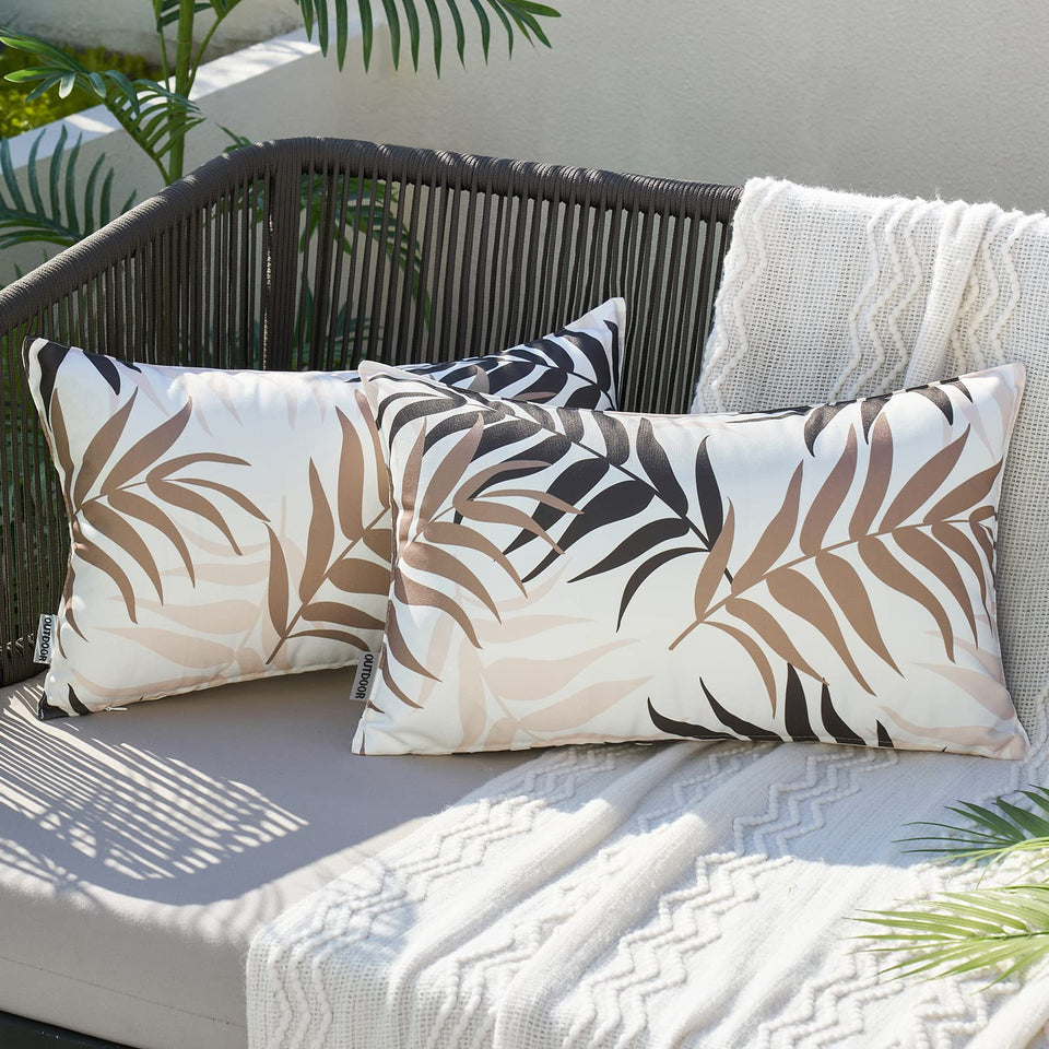 MIULEE outdoor pillow cover in coffee brown leaves pattern for patio decor