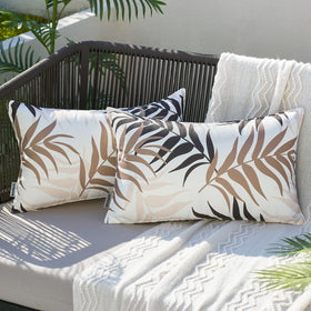 MIULEE outdoor pillow cover in coffee brown leaves pattern for patio decor