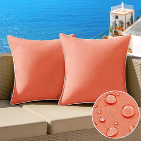 MIULEE outdoor pillow cover in coral red with water-resistant finish for patio use
