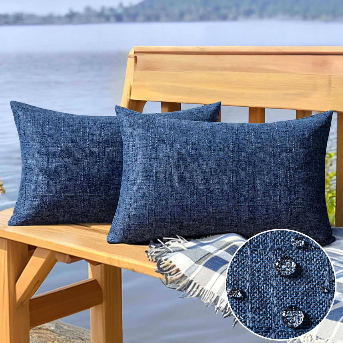 MIULEE outdoor navy pillow cover on a patio chair for durable seating.