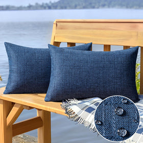 MIULEE outdoor navy pillow cover on a patio chair for durable seating.