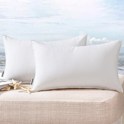 MIULEE outdoor pillow cover 12x20 white, protects cushions from rain and splashes.