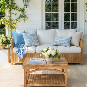 MIULEE outdoor pillow on a patio sofa adds cozy color and comfort.