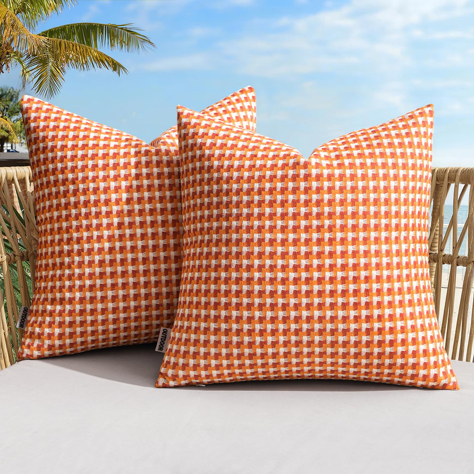 MIULEE outdoor texture pillow cover in orange enhances patio seating with cozy warmth
