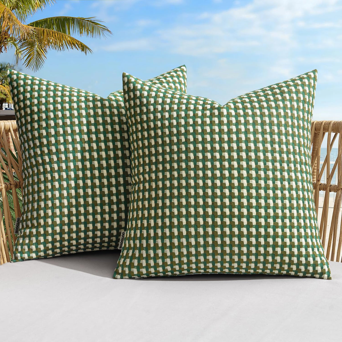 MIULEE outdoor texture pillow cover green weave close-up for durable patio charm.