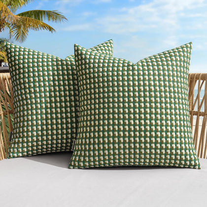 MIULEE outdoor texture pillow cover green weave close-up for durable patio charm.