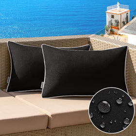 MIULEE outdoor waterproof pillow cover 12x20 black for patio and poolside use.