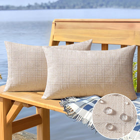 MIULEE outdoor waterproof pillow cover beige 12x20, ideal for patios and decks.