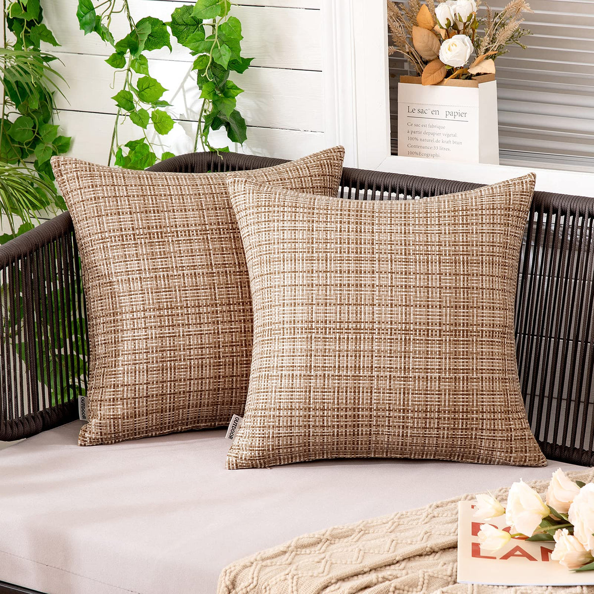 MIULEE outdoor waterproof beige pillow cover fabric for patio use