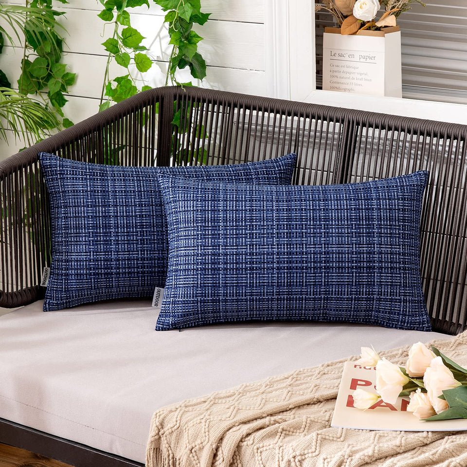 MIULEE navy 12x20 outdoor pillow cover, pack of 2, front view for patio styling.