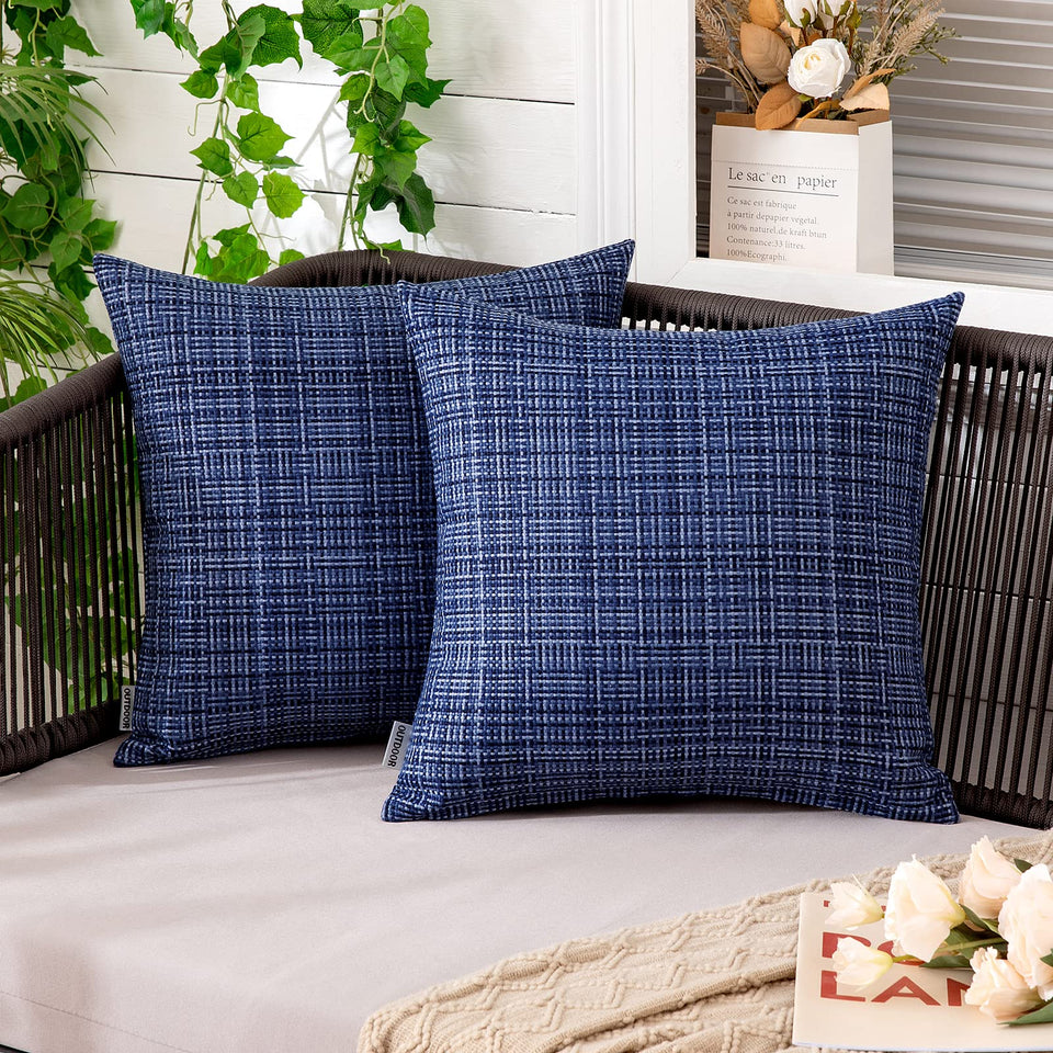 MIULEE outdoor waterproof navy pillow cover on patio setting