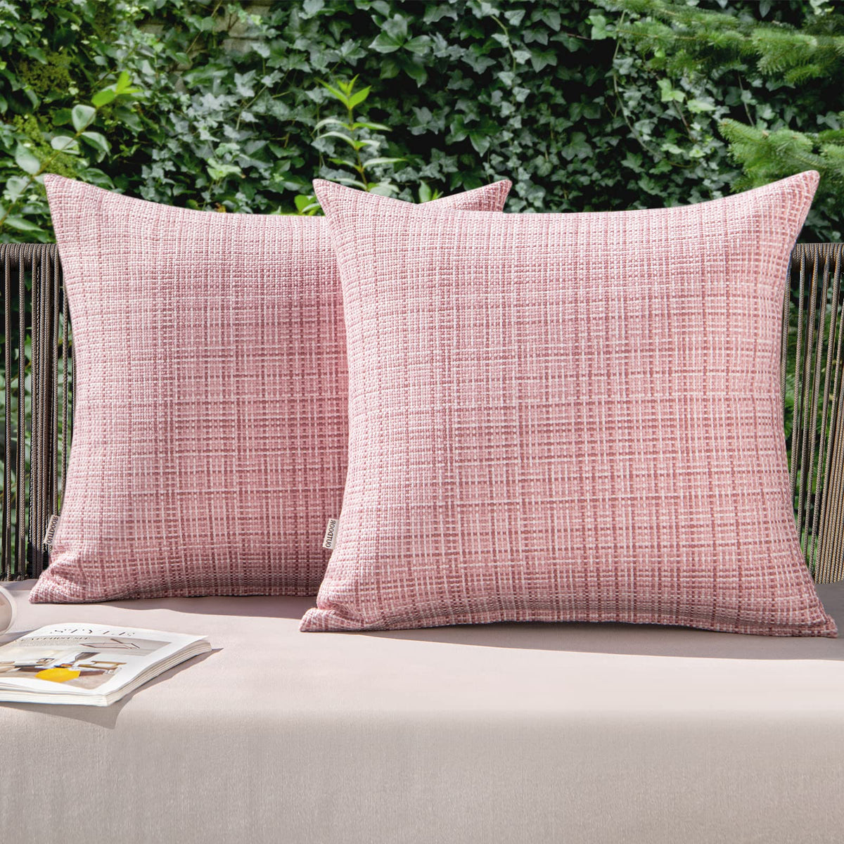 MIULEE outdoor waterproof pink pillow cover 18x18 for patio resilience.