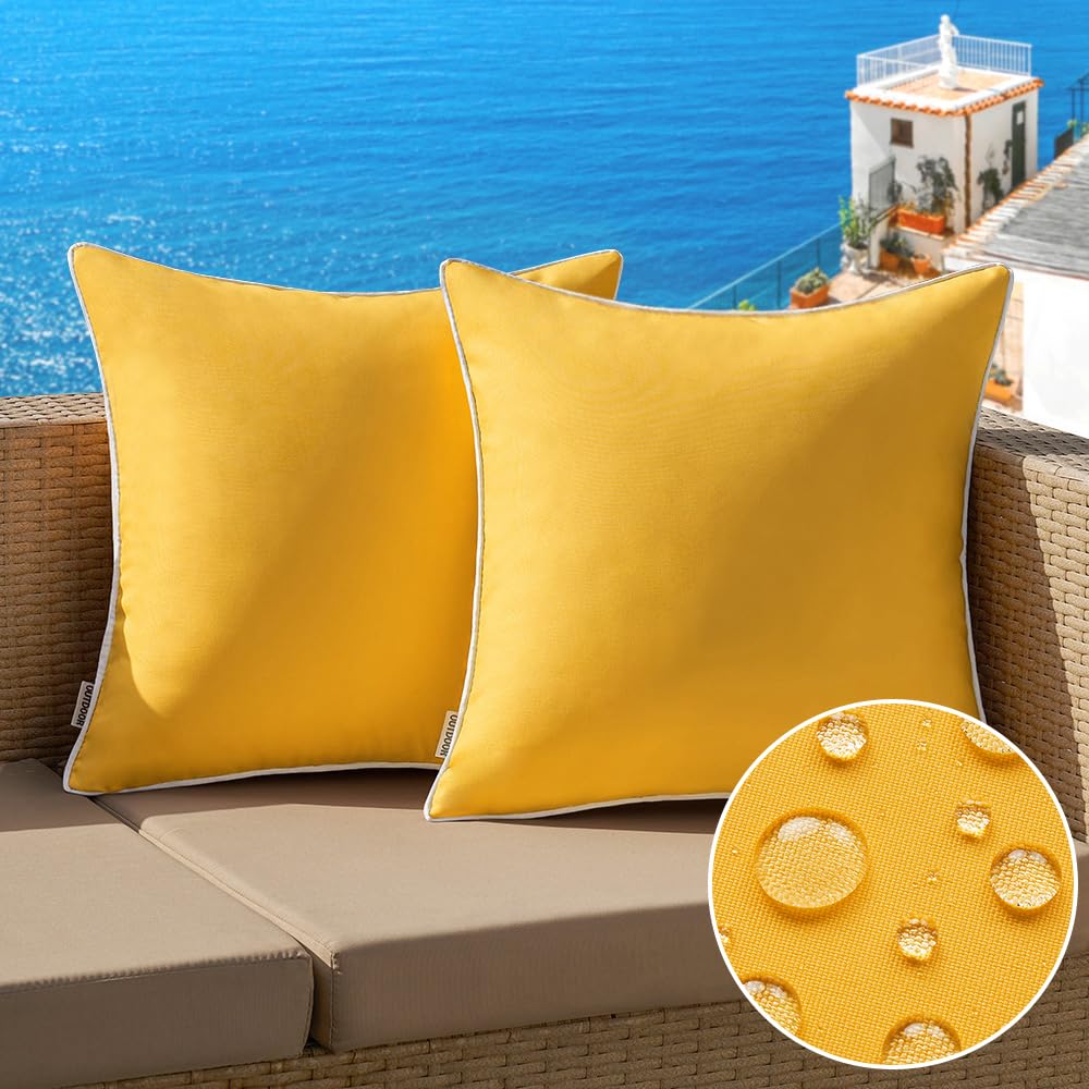MIULEE outdoor waterproof pillow cover in yellow protects cushions outdoors from rain.
