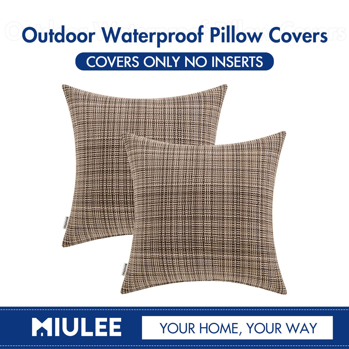 MIULEE brown outdoor pillow cover with subtle sheen matches garden furniture